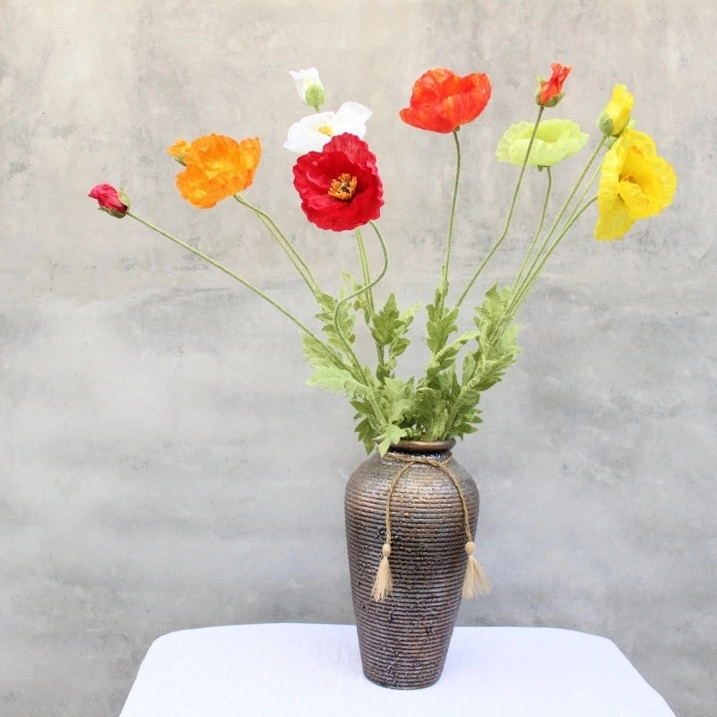Poppy 105CM Artificial Silk Flowers Stem Orange-yellow 002