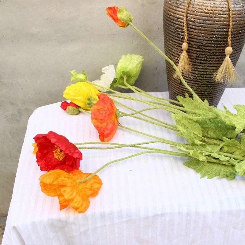 Poppy 105CM Artificial Silk Flowers Stem Yellow 001