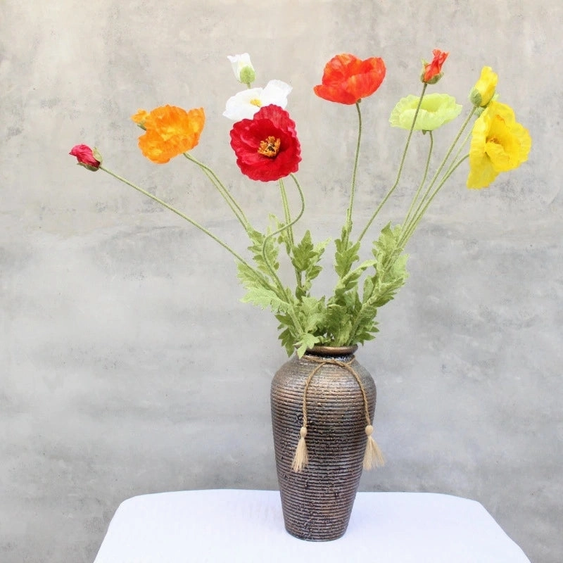 Poppy 105CM Artificial Silk Flowers Stem Yellow 001