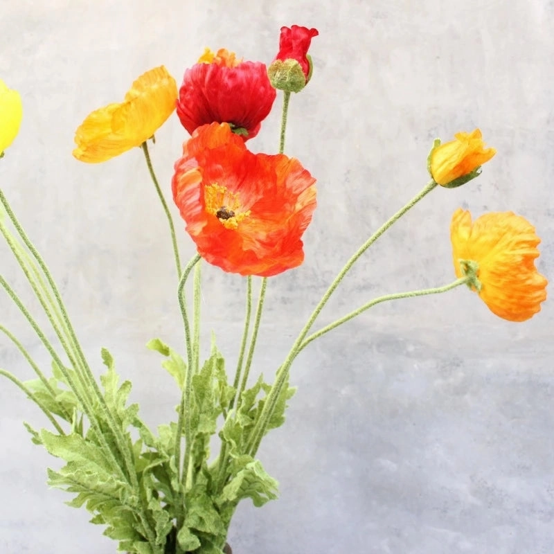 Poppy 105CM Artificial Silk Flowers Stem Yellow 001