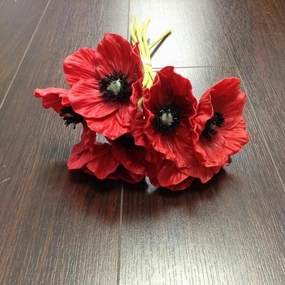 Poppy Black eye Susan bunch 6/bunch PU Material Floramatique Real Touch (Red)-FBFD6B0D artificial flower bouquet  