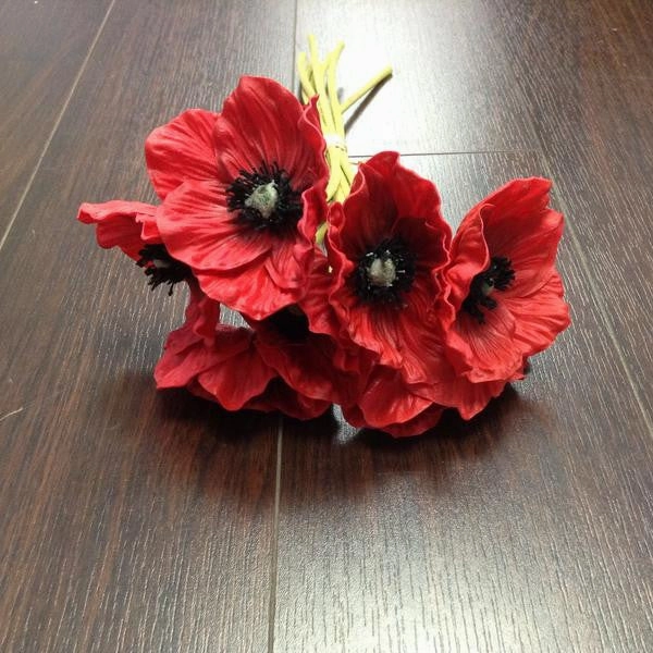 Poppy Black eye Susan bunch 6/bunch PU Material Floramatique Real Touch (Red)-FBFD6B0D artificial flower bouquet  