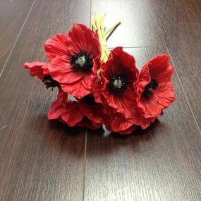 Poppy Black eye Susan bunch 6/bunch PU Material Floramatique Real Touch (Red)-FBFD6B0D artificial flower bouquet  
