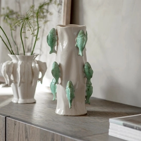 Portloe Teal Swimming Fish Vase 40cm,hand-painted ceramic vase