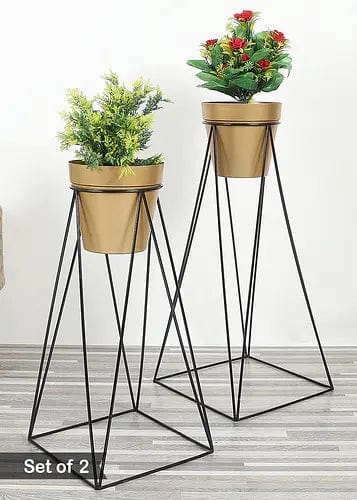 Pot Shape Planter (Gold) with Wide Stand - Set of 2,plant shelf accessories