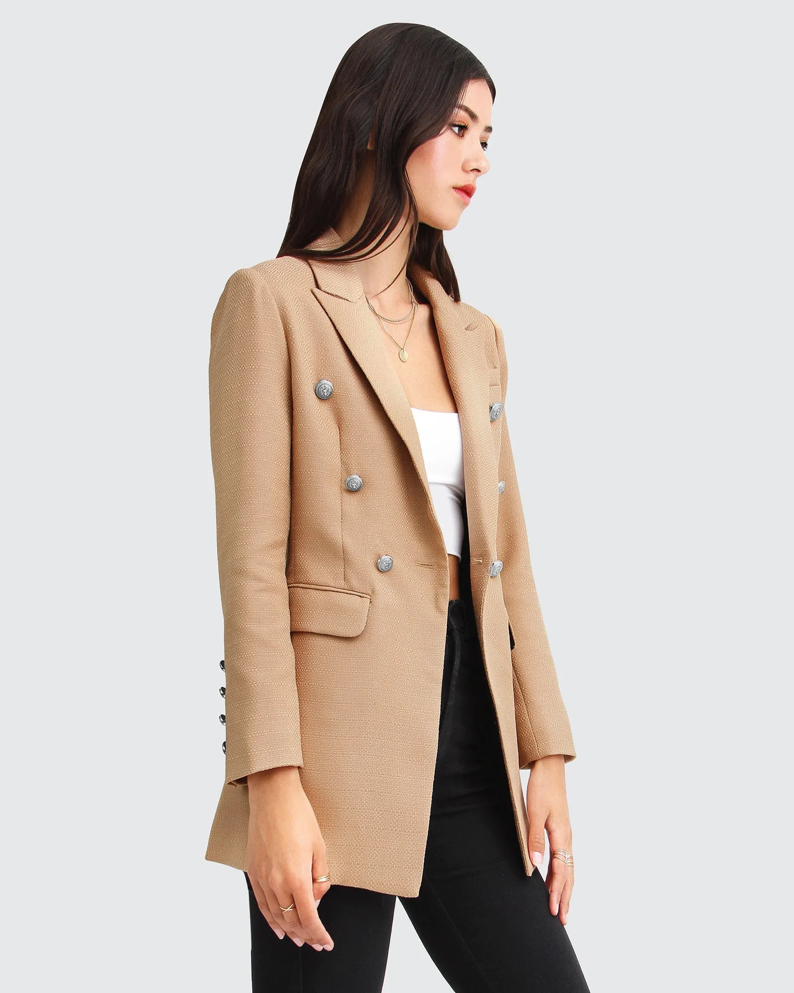 Princess Polina Texturgewebe Blazer - Kamel