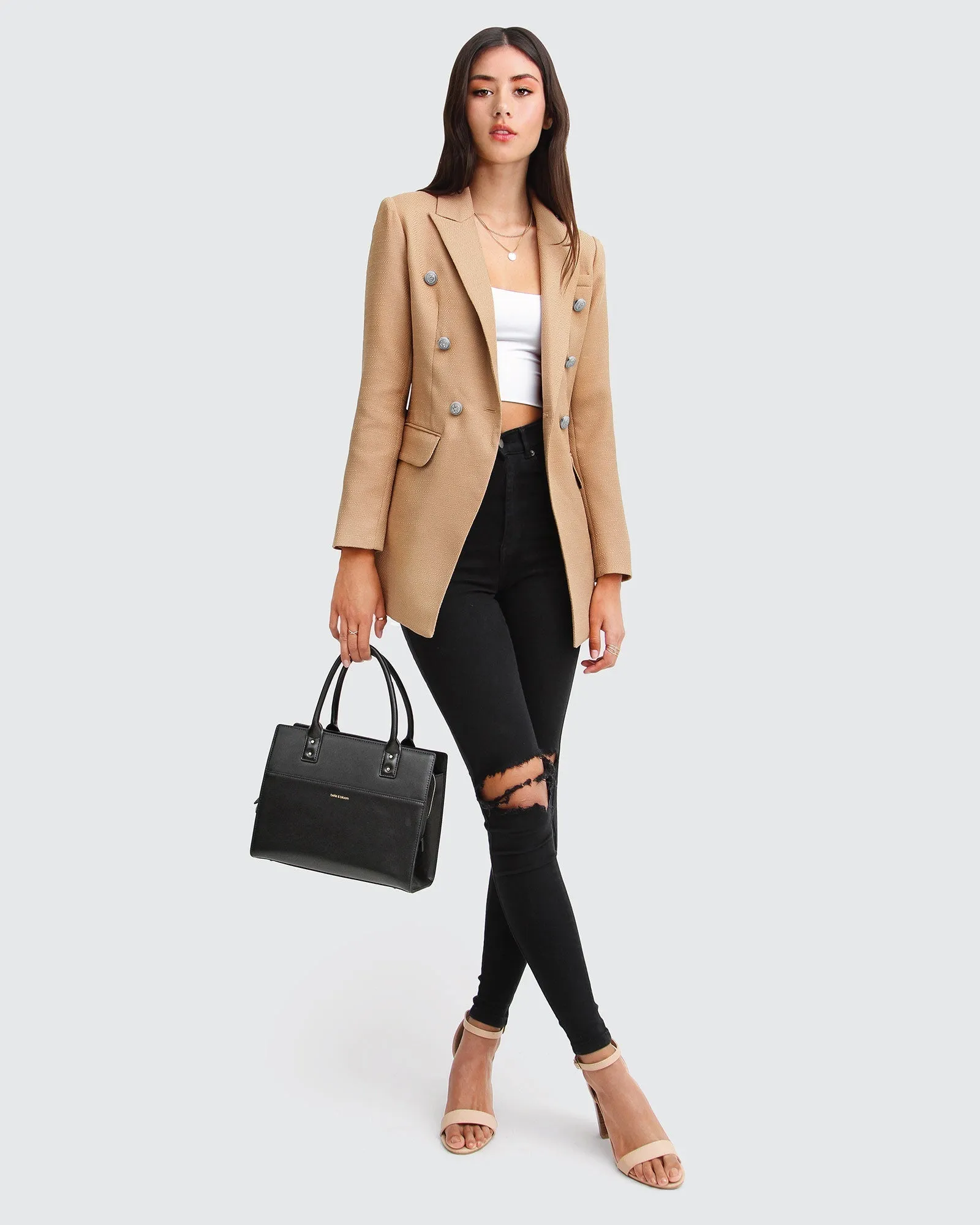 Princess Polina Texturgewebe Blazer - Kamel
