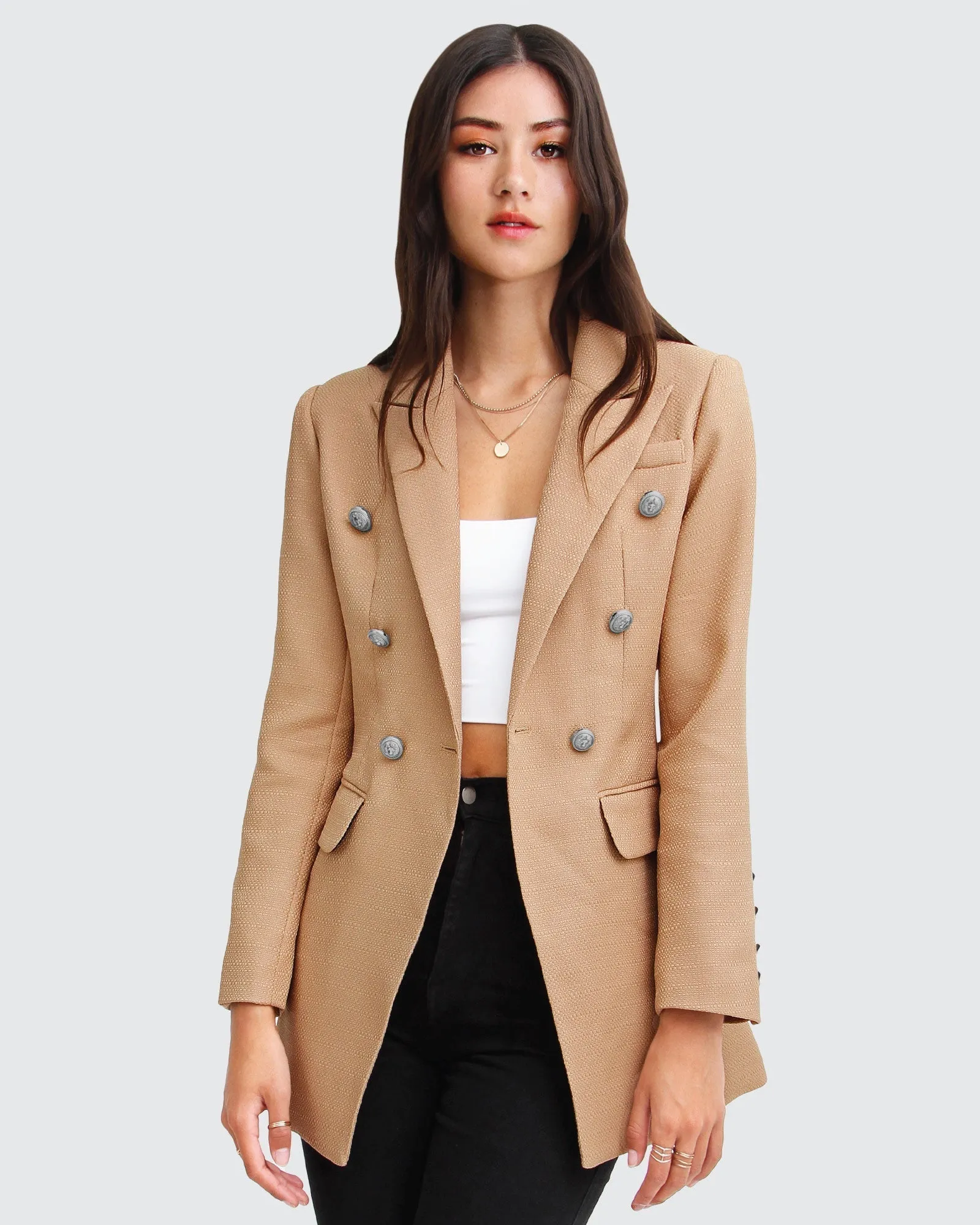 Princess Polina Texturgewebe Blazer - Kamel