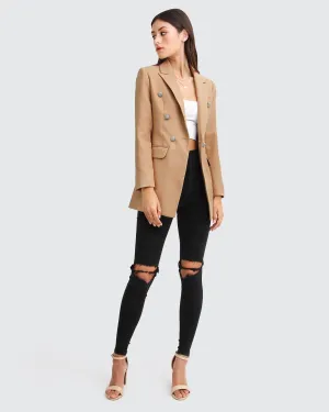 Princess Polina Texturgewebe Blazer - Kamel