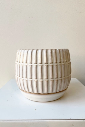 Ramos Banded Stoneware Pot & Saucer 4",indoor flower container