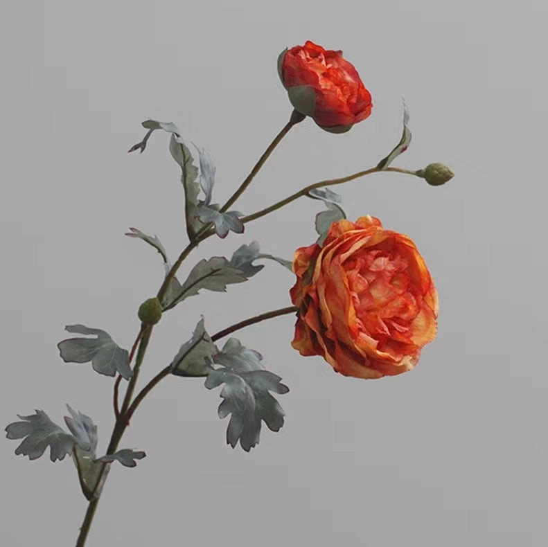 Ranunculus Artificial Silk Flower Stem Orange RANUNCULUS010,dried artificial flower