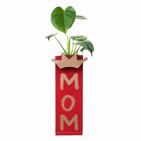 Red Printed for Mom Magnetic Hydroponic or Artificial Plants Holder,classic ceramic flowerpot