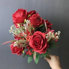 Red ROSE BUNCH With fillers realistic flower bouquet  
