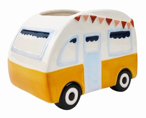 Retro Caravan Planter Mustard & Blue,terracotta plant pot