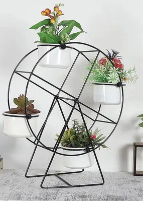 Revolving Wheel Planter Stand (Black & White),plant shelf accessories