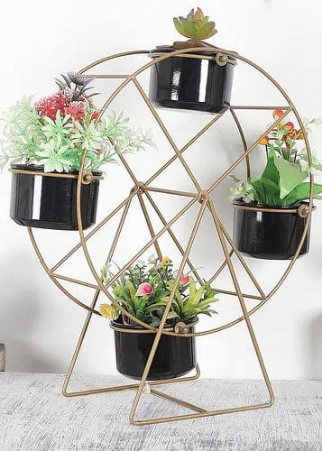 Revolving Wheel Planter Stand (Gold & Black),plant shelf accessories