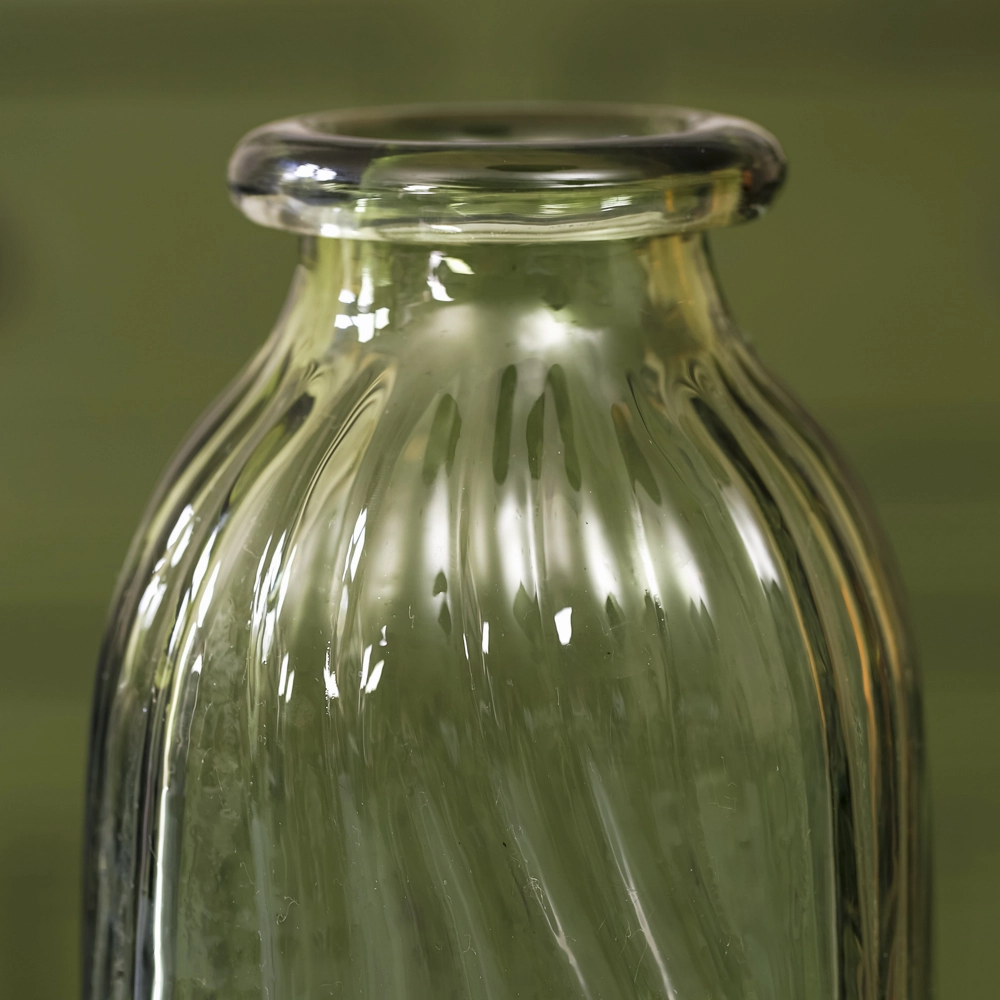 Ribbed Green Glass Vase 26cm