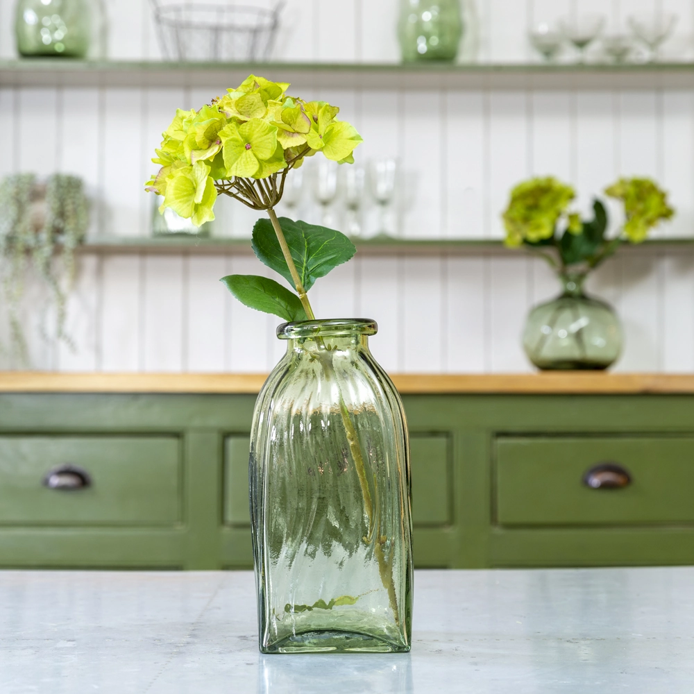 Ribbed Green Glass Vase 26cm,hand-painted ceramic vase
