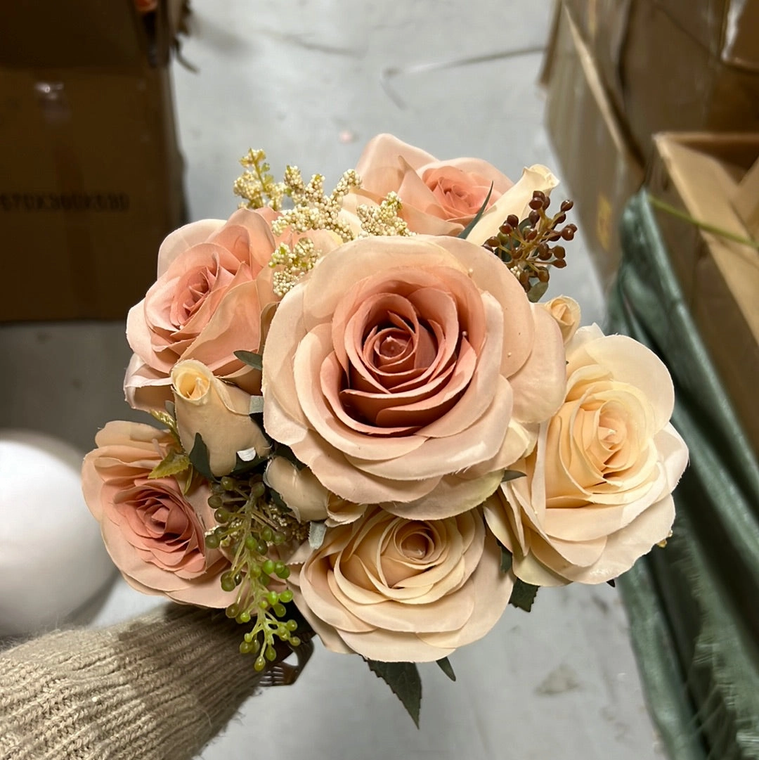 Rose champagne   Blush 10 head European rococo Roses Artificial Flower large sweet rose