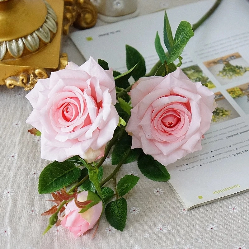 Rose Paris 3 Heads Artificial Silk Flower Stem PARISROSE031-035