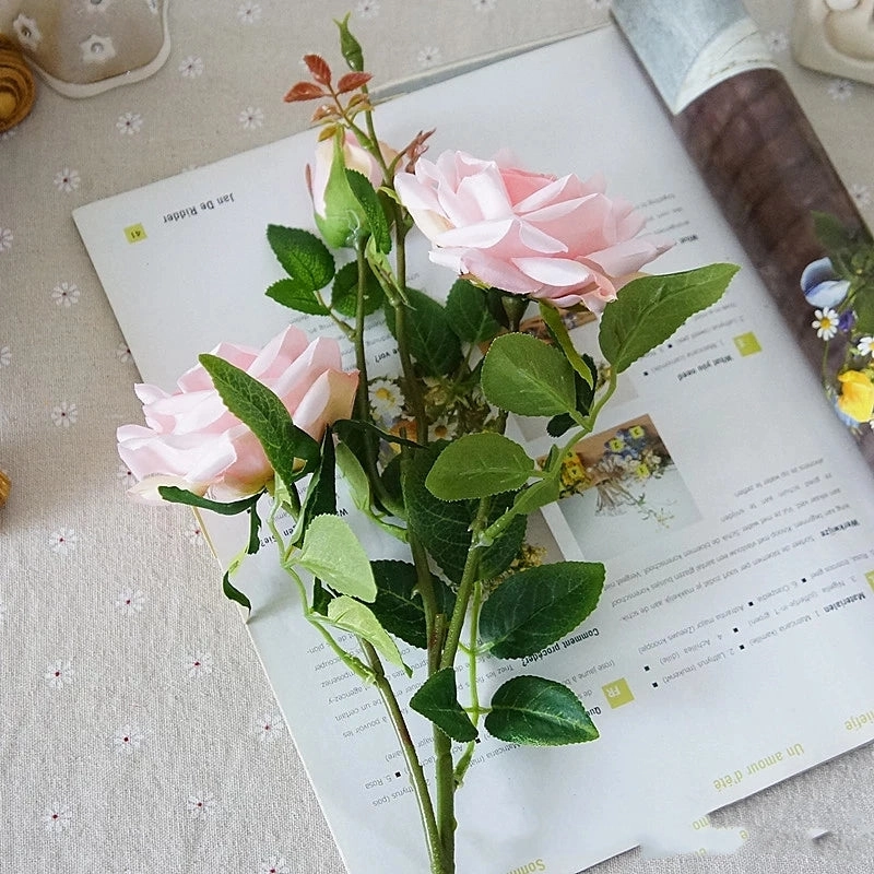 Rose Paris 3 Heads Artificial Silk Flower Stem PARISROSE031-035