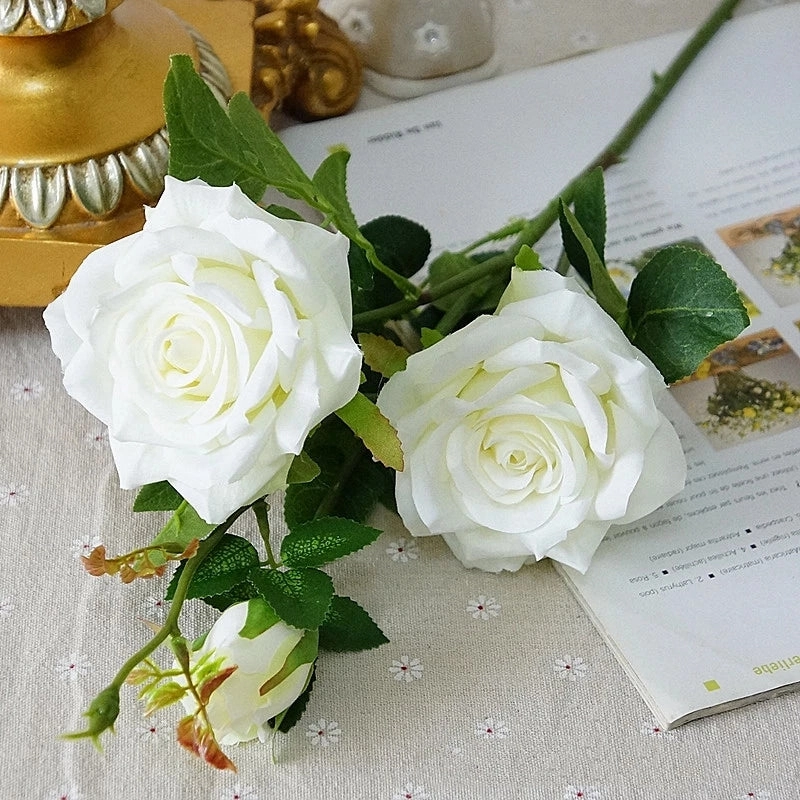 Rose Paris 3 Heads Artificial Silk Flower Stem PARISROSE031-035,dried artificial flower