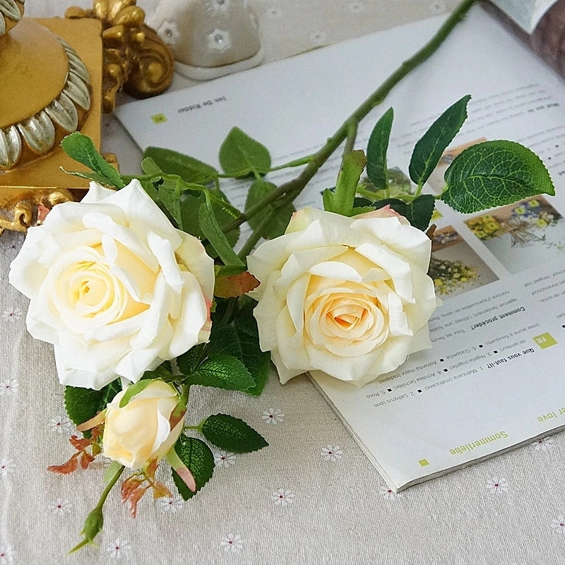 Rose Paris 3 Heads Artificial Silk Flower Stem PARISROSE031-035