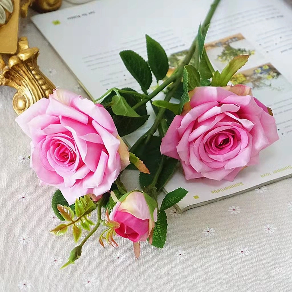 Rose Paris 3 Heads Artificial Silk Flower Stem PARISROSE031-035