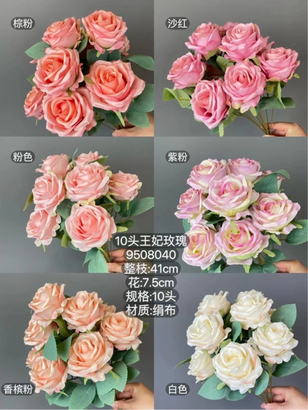 Rose Purple Pink 10 head Princess Roses Artificial Flower large sweet rose realistic flower bouquet  