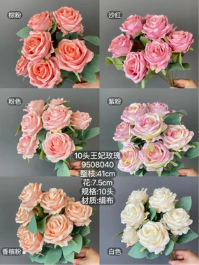 Rose Purple Pink 10 head Princess Roses Artificial Flower large sweet rose realistic flower bouquet  