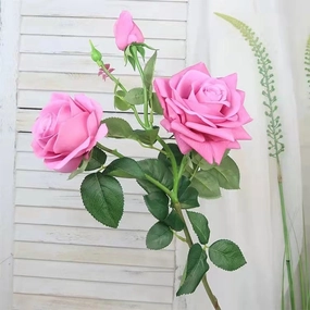 Rose Real Touch 3 Heads Artificial Silk Flower Stem Purple ROSE012,dried artificial flower
