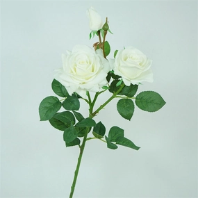 Rose Real Touch 3 Heads Artificial Silk Flower Stem White ROSE008,dried artificial flower