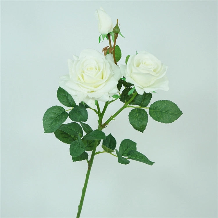Rose Real Touch 3 Heads Artificial Silk Flower Stem White ROSE008,dried artificial flower