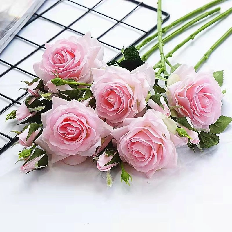 Rose Real Touch Artificial Silk Flower Stem Pink ROSE030