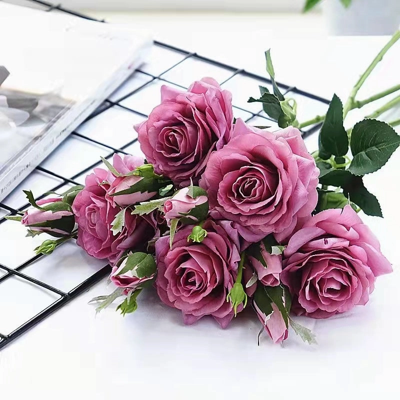 Rose Real Touch Artificial Silk Flower Stem Purple ROSE028