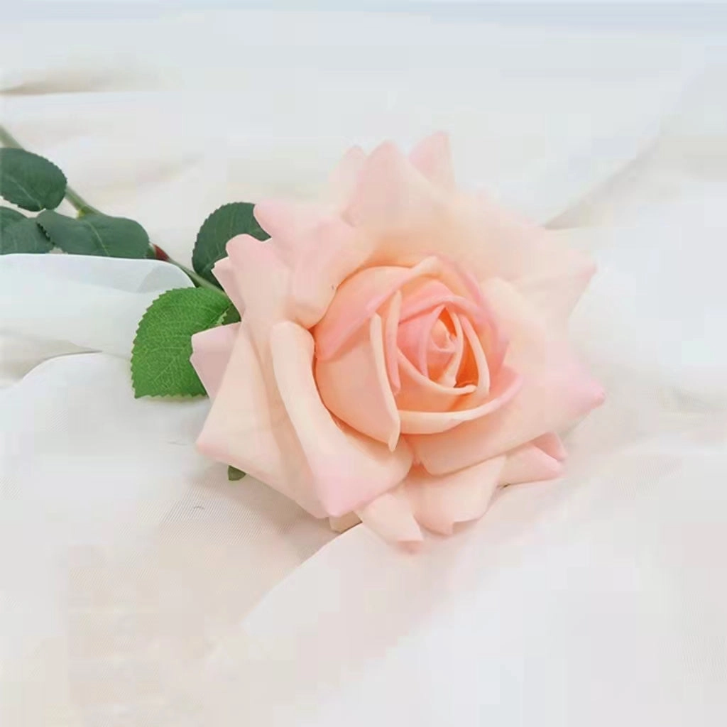 Rose Real Touch Single Head Artificial Silk Flower Stem Champagne ROSE083