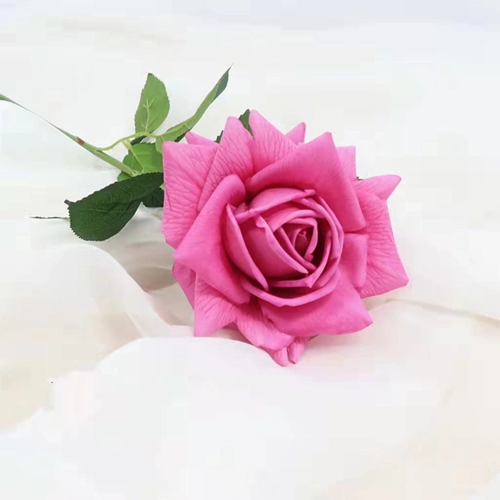 Rose Real Touch Single Head Artificial Silk Flower Stem Dark Pink ROSE020