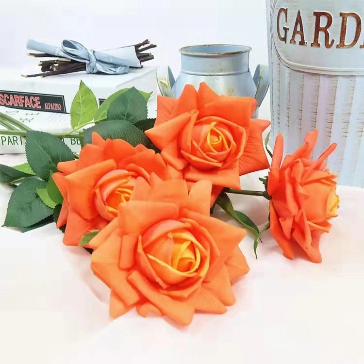 Rose Real Touch Single Head Artificial Silk Flower Stem Orange ROSE021