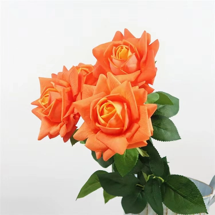 Rose Real Touch Single Head Artificial Silk Flower Stem Orange ROSE021