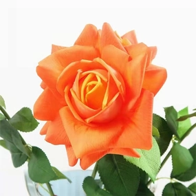 Rose Real Touch Single Head Artificial Silk Flower Stem Orange ROSE021,dried artificial flower