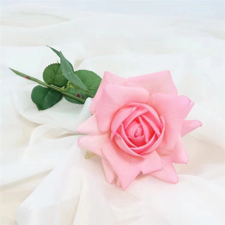 Rose Real Touch Single Head Artificial Silk Flower Stem Pink ROSE0008