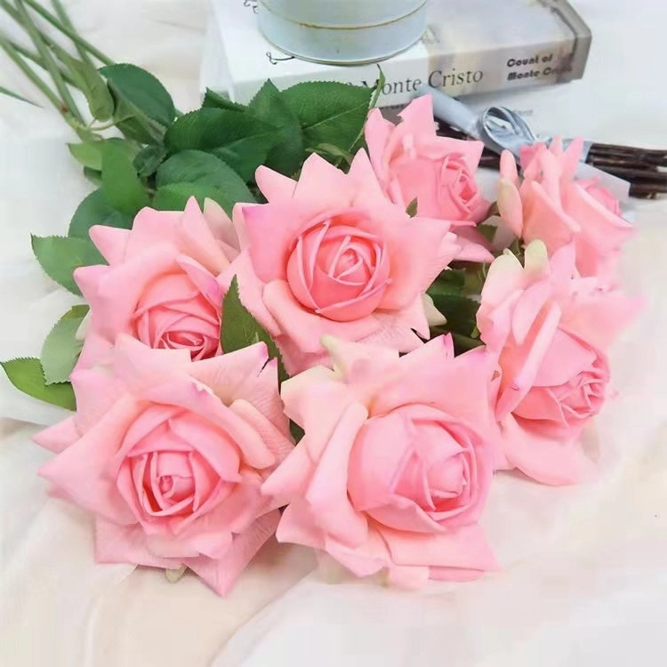 Rose Real Touch Single Head Artificial Silk Flower Stem Pink ROSE0008