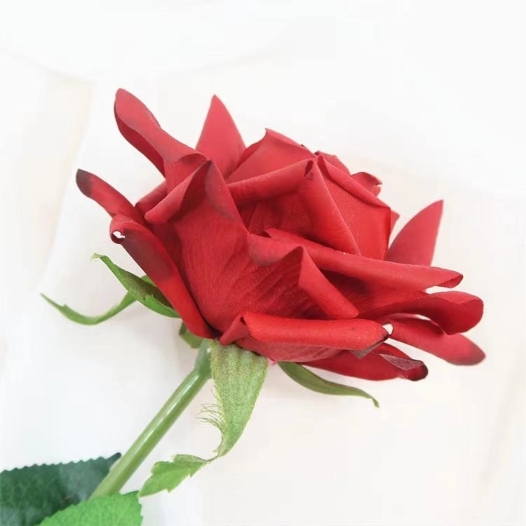Rose Real Touch Single Head Artificial Silk Flower Stem Red ROSE015