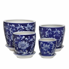 Round Pot with saucer - Inverse Blue & White,terracotta plant pot