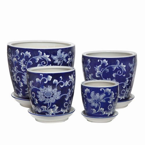 Round Pot with saucer - Inverse Blue & White,terracotta plant pot