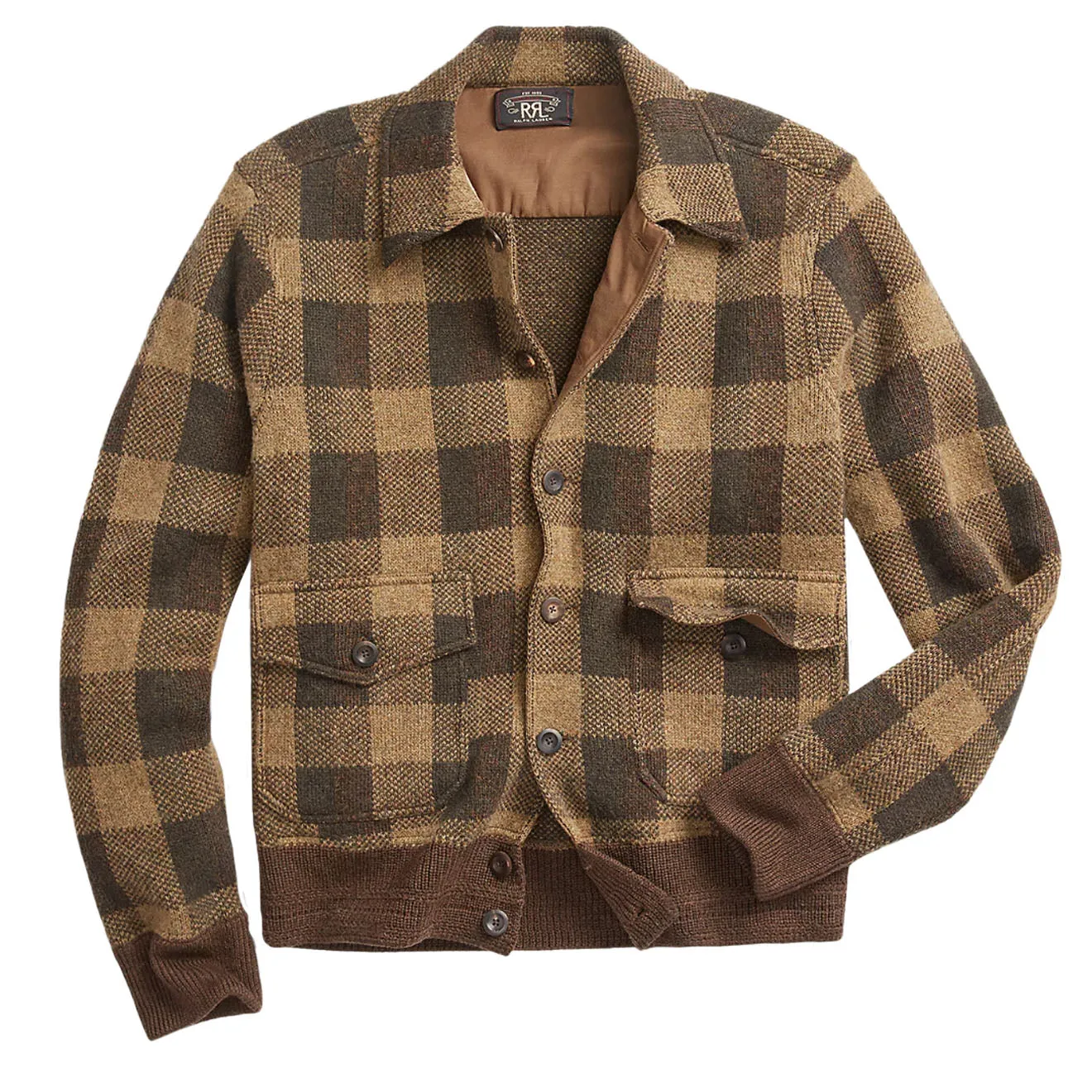 RRL von Ralph Lauren Karo-Woll-Jacke Olive Mehrfarbig