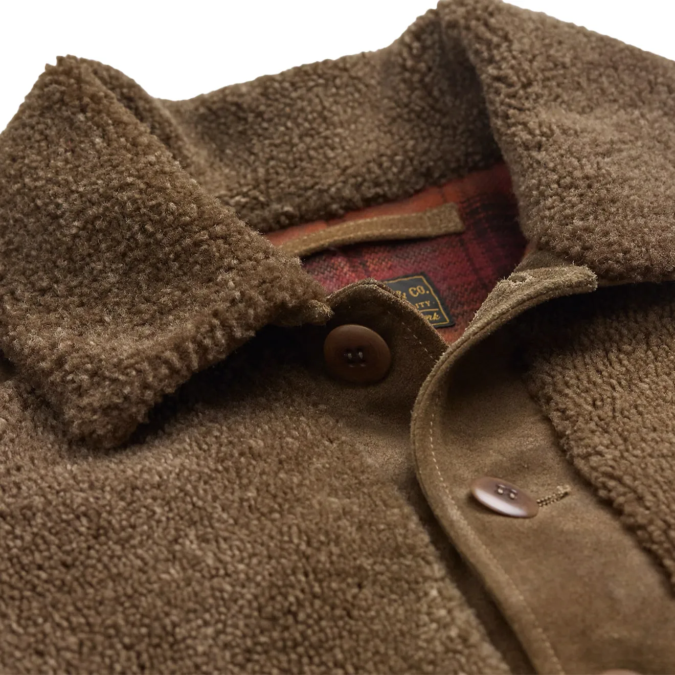 RRL Von Ralph Lauren Schaffell-verbrämte Wildlederjacke im Vintage-Braun