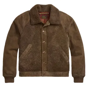 RRL Von Ralph Lauren Schaffell-verbrämte Wildlederjacke im Vintage-Braun