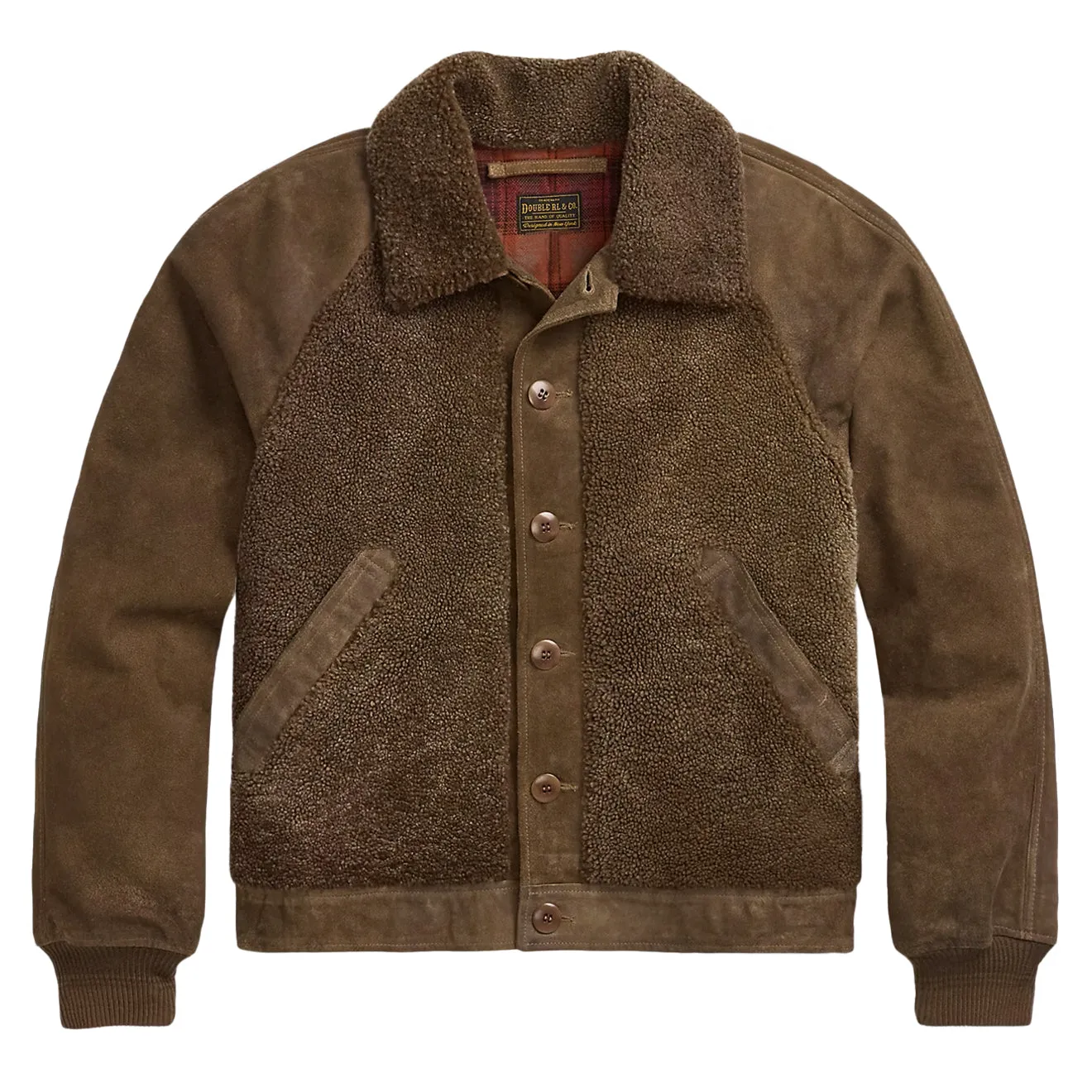 RRL Von Ralph Lauren Schaffell-verbrämte Wildlederjacke im Vintage-Braun