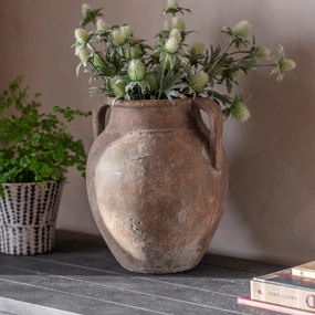 Rustic Planter with Handles 31cm,hand-painted ceramic vase
